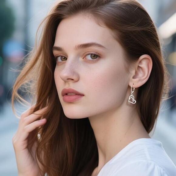 14K Gold Plated Heart Dangle Earrings Drop Leverback Earring for Trendy Women - Picture 4 of 5